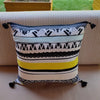 Housse de Coussin Berbère Rayée – Noir, Blanc & Jaune