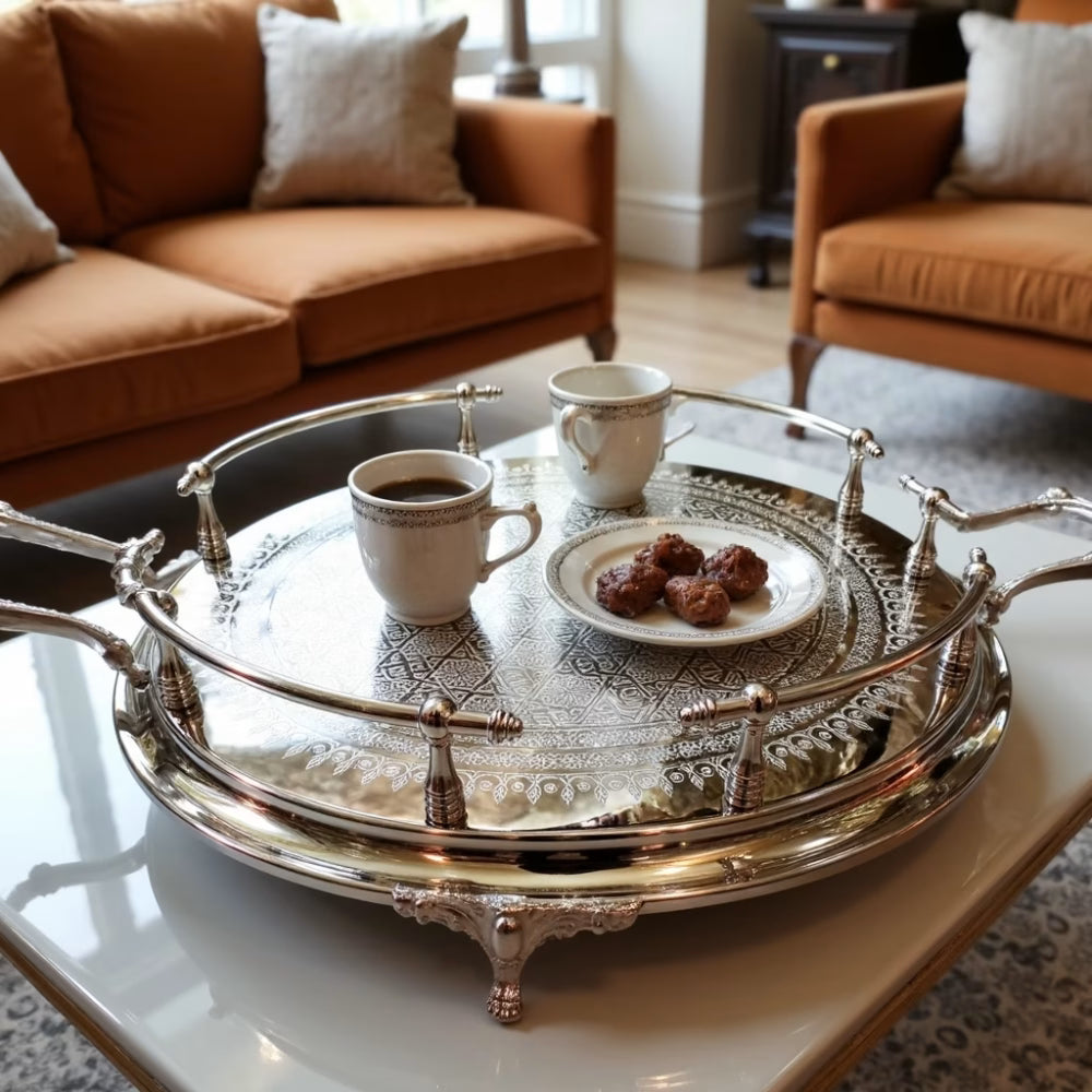 Plateau Rond Marocain Gravé à la Main
